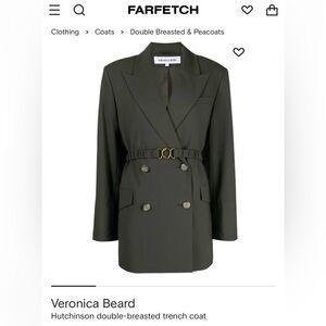 Veronica Beard Olive Green Double-Breasted Blazer with Gold Accent